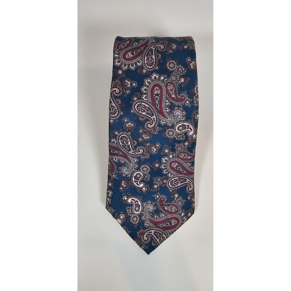 Vintage‎ Mallory & Church Silk Paisley Men's Tie Teal Burgundy USA